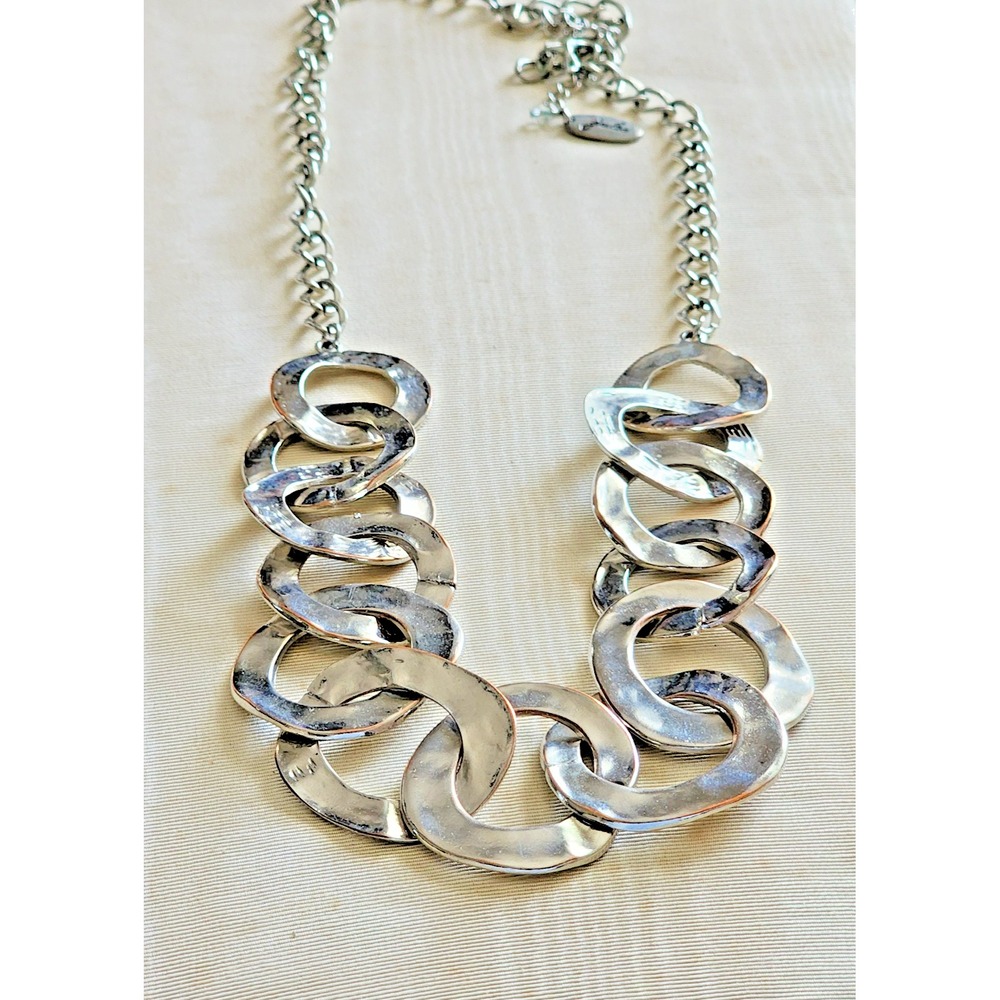 Vintage Sliver Colored Adjustable Circles Necklace Length 28"